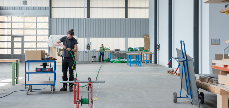 Halle PopUp de la Halle bleue – espace de montage des sondes