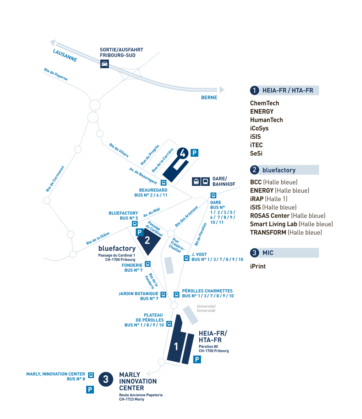 Plan d'accès : instituts et centres de compétences